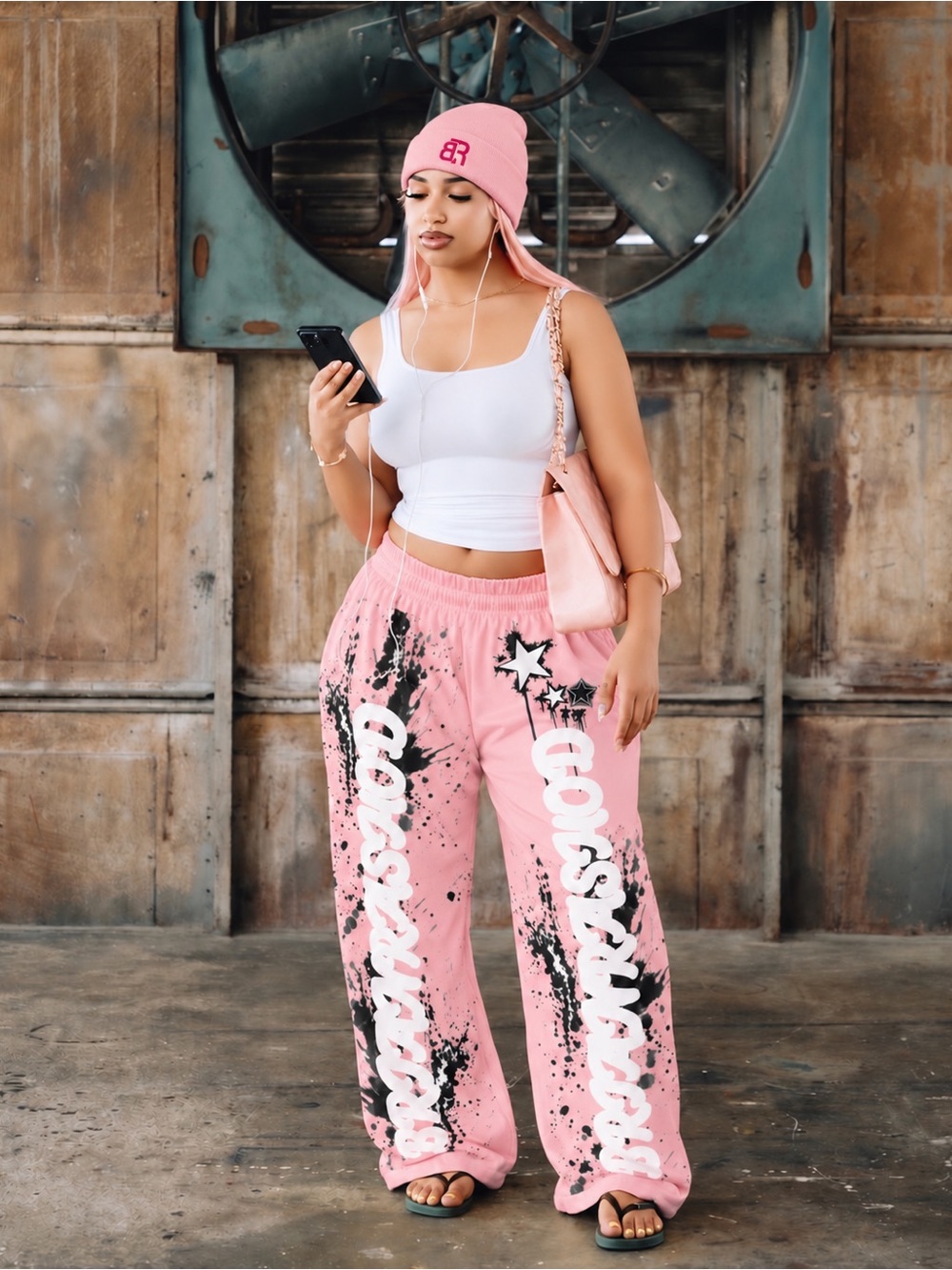 Pink Graffiti Wide-Leg Pants